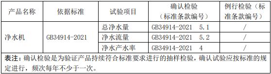 凈水機節水認證工廠質量控制檢測要求